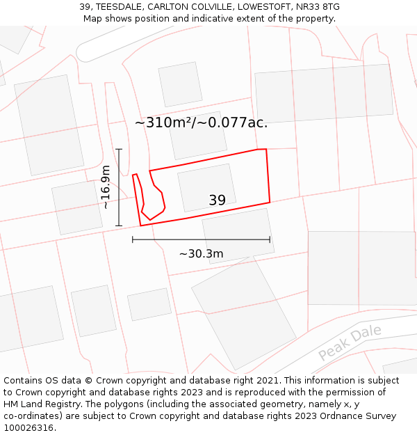 39, TEESDALE, CARLTON COLVILLE, LOWESTOFT, NR33 8TG: Plot and title map