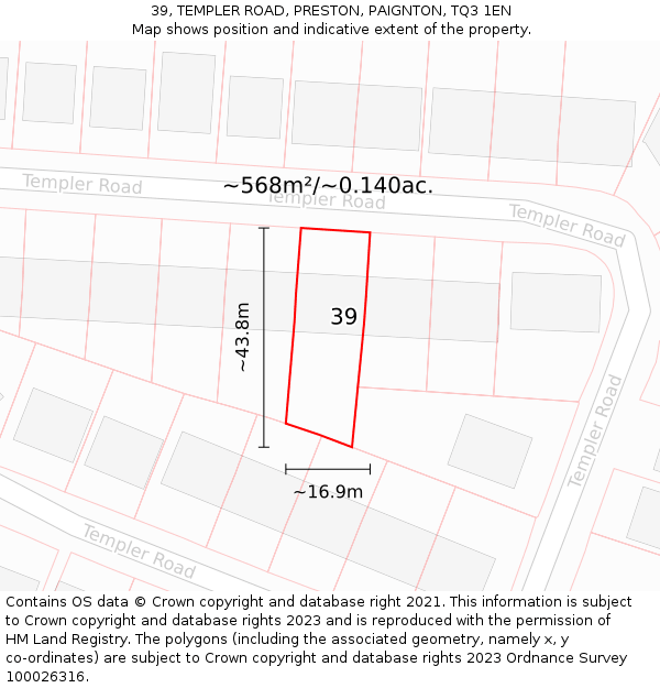 39, TEMPLER ROAD, PRESTON, PAIGNTON, TQ3 1EN: Plot and title map