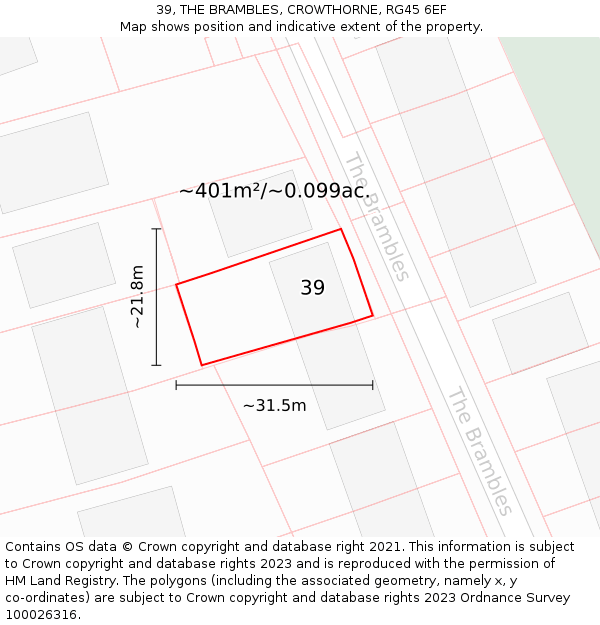 39, THE BRAMBLES, CROWTHORNE, RG45 6EF: Plot and title map