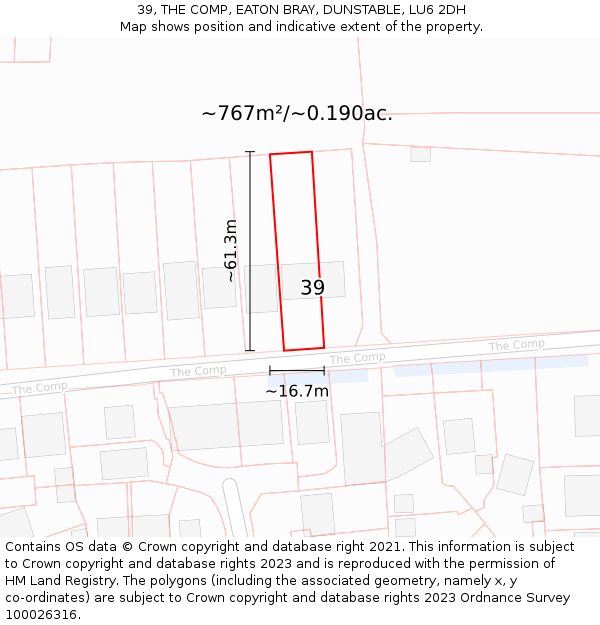 39, THE COMP, EATON BRAY, DUNSTABLE, LU6 2DH: Plot and title map