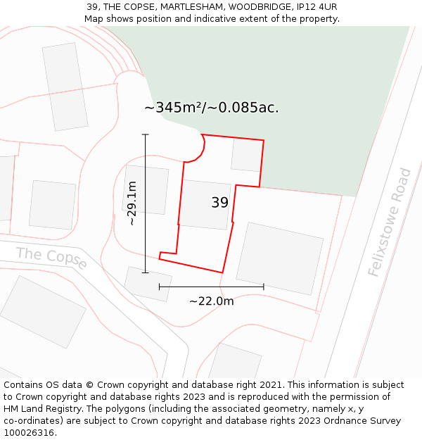 39, THE COPSE, MARTLESHAM, WOODBRIDGE, IP12 4UR: Plot and title map