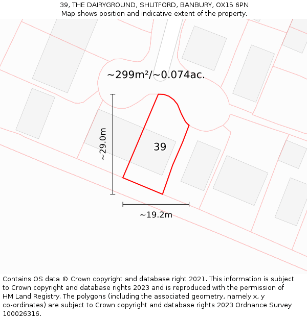 39, THE DAIRYGROUND, SHUTFORD, BANBURY, OX15 6PN: Plot and title map