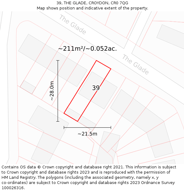 39, THE GLADE, CROYDON, CR0 7QG: Plot and title map