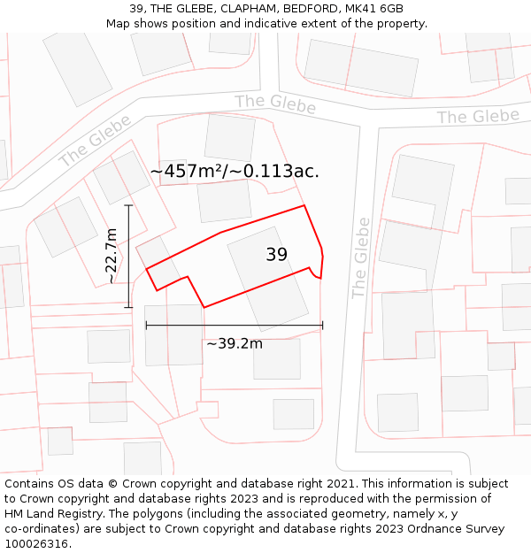 39, THE GLEBE, CLAPHAM, BEDFORD, MK41 6GB: Plot and title map