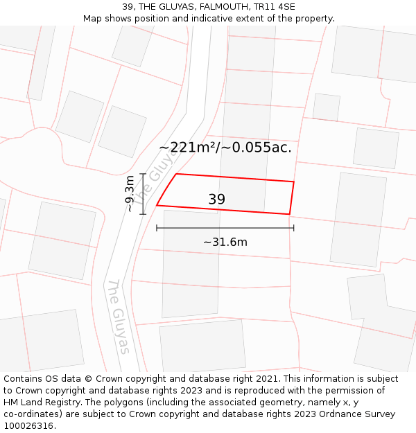 39, THE GLUYAS, FALMOUTH, TR11 4SE: Plot and title map