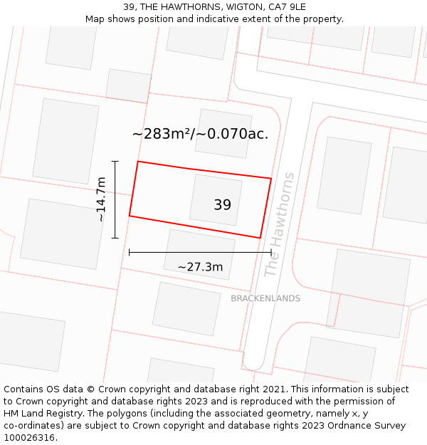 39, THE HAWTHORNS, WIGTON, CA7 9LE: Plot and title map