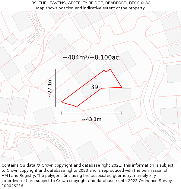 39, THE LEAVENS, APPERLEY BRIDGE, BRADFORD, BD10 0UW: Plot and title map