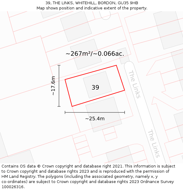 39, THE LINKS, WHITEHILL, BORDON, GU35 9HB: Plot and title map