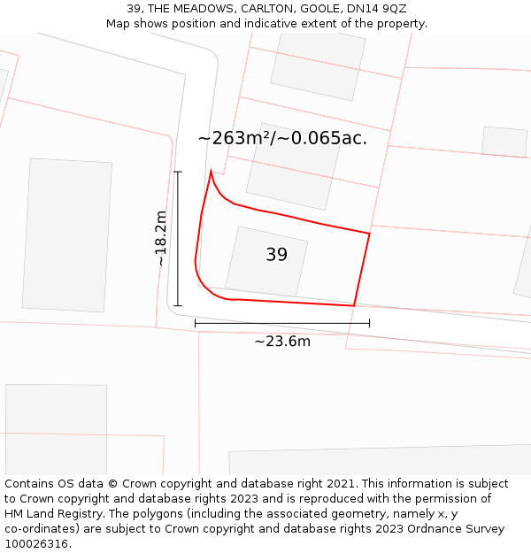 39, THE MEADOWS, CARLTON, GOOLE, DN14 9QZ: Plot and title map