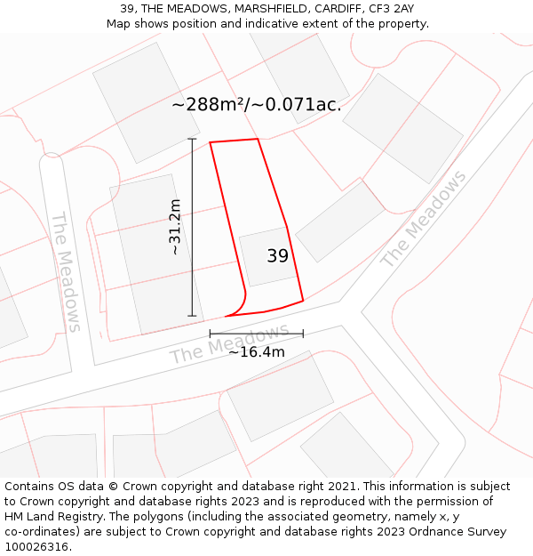 39, THE MEADOWS, MARSHFIELD, CARDIFF, CF3 2AY: Plot and title map