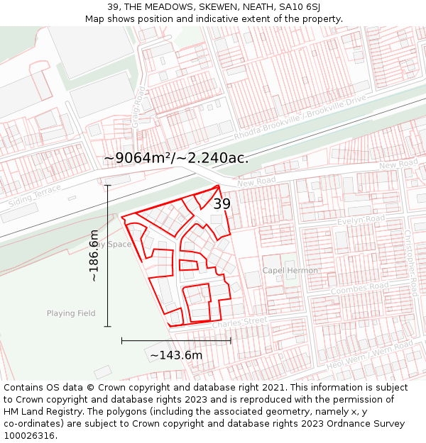 39, THE MEADOWS, SKEWEN, NEATH, SA10 6SJ: Plot and title map