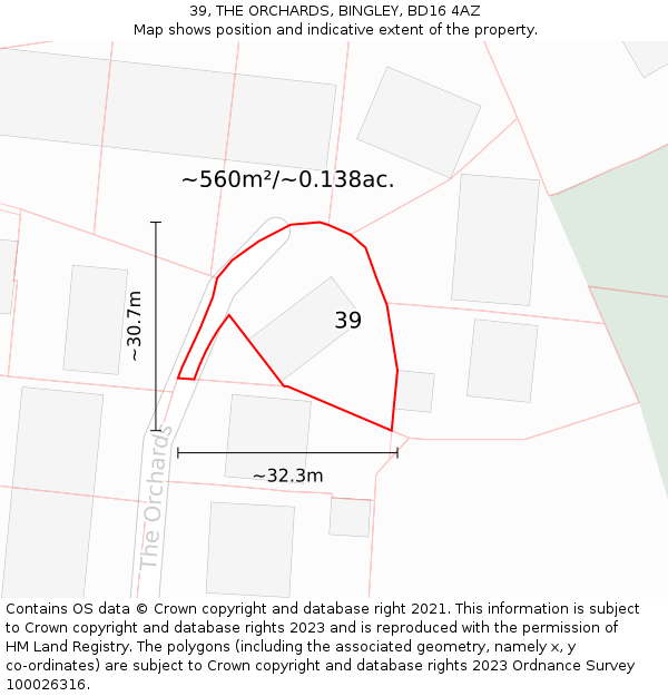 39, THE ORCHARDS, BINGLEY, BD16 4AZ: Plot and title map