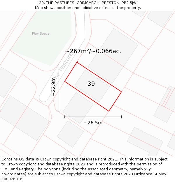 39, THE PASTURES, GRIMSARGH, PRESTON, PR2 5JW: Plot and title map