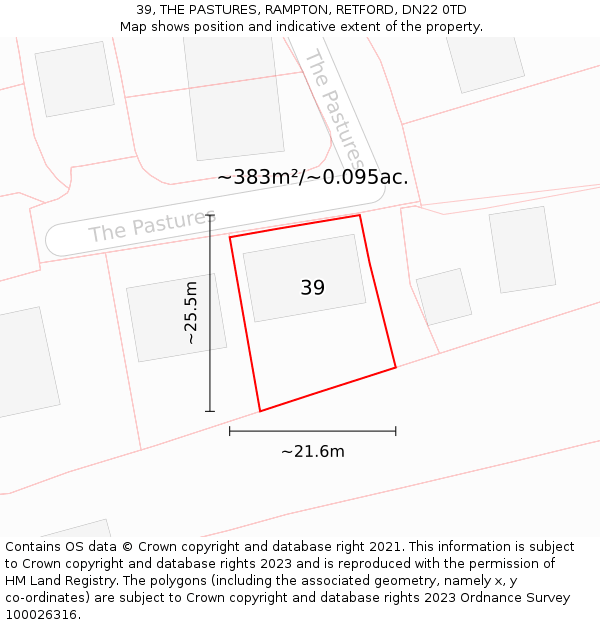 39, THE PASTURES, RAMPTON, RETFORD, DN22 0TD: Plot and title map