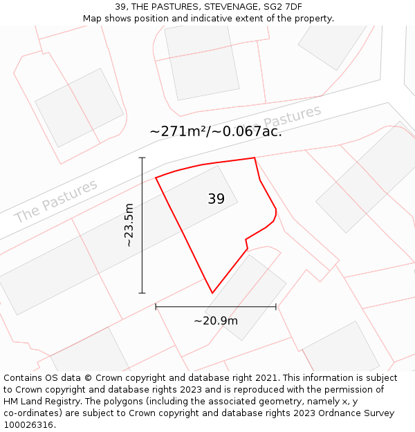 39, THE PASTURES, STEVENAGE, SG2 7DF: Plot and title map