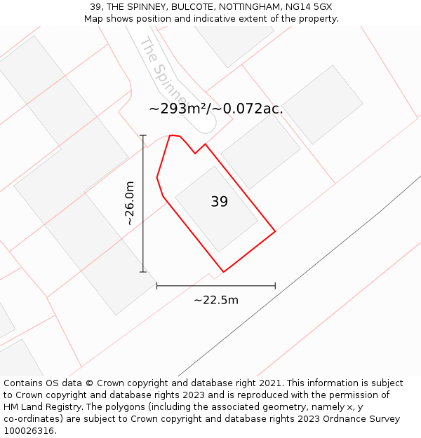 39, THE SPINNEY, BULCOTE, NOTTINGHAM, NG14 5GX: Plot and title map