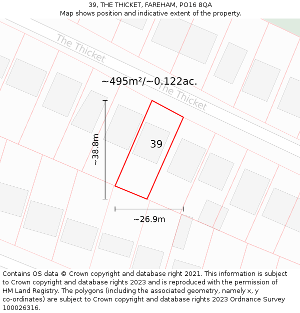 39, THE THICKET, FAREHAM, PO16 8QA: Plot and title map