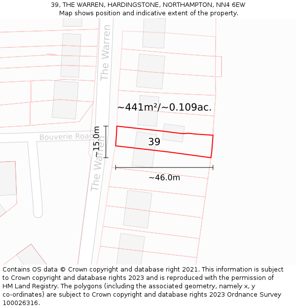 39, THE WARREN, HARDINGSTONE, NORTHAMPTON, NN4 6EW: Plot and title map