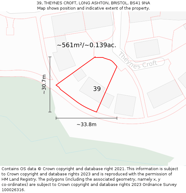 39, THEYNES CROFT, LONG ASHTON, BRISTOL, BS41 9NA: Plot and title map