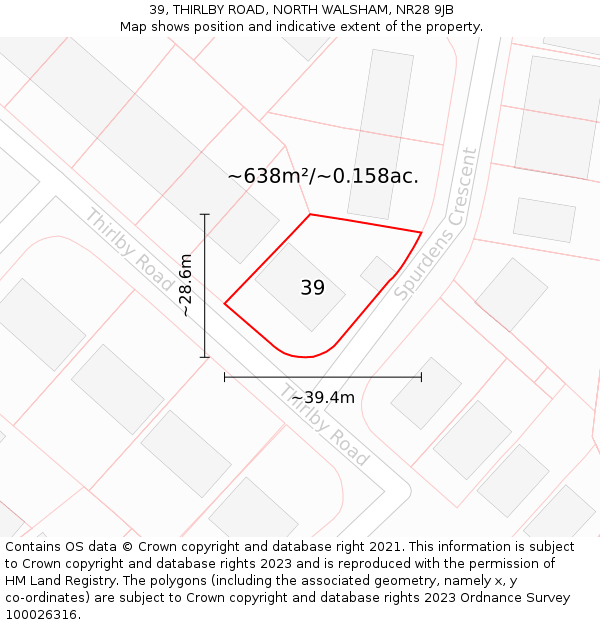 39, THIRLBY ROAD, NORTH WALSHAM, NR28 9JB: Plot and title map
