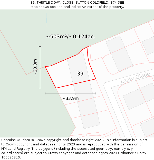 39, THISTLE DOWN CLOSE, SUTTON COLDFIELD, B74 3EE: Plot and title map