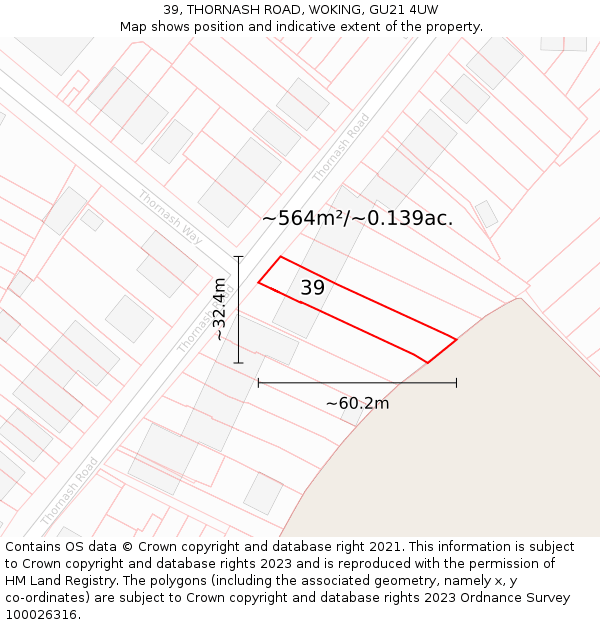 39, THORNASH ROAD, WOKING, GU21 4UW: Plot and title map