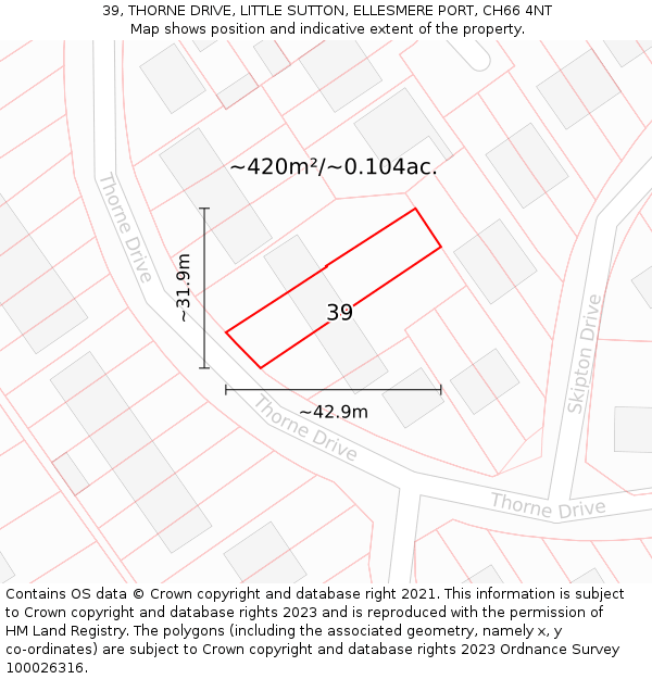 39, THORNE DRIVE, LITTLE SUTTON, ELLESMERE PORT, CH66 4NT: Plot and title map