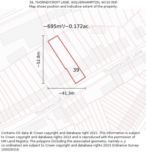 39, THORNEYCROFT LANE, WOLVERHAMPTON, WV10 0NF: Plot and title map