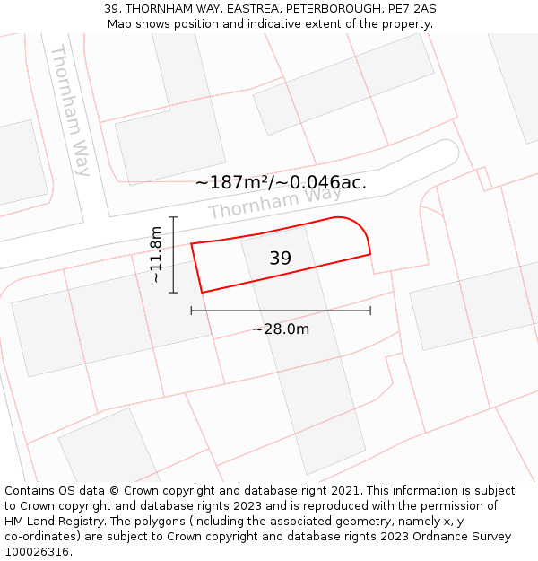 39, THORNHAM WAY, EASTREA, PETERBOROUGH, PE7 2AS: Plot and title map
