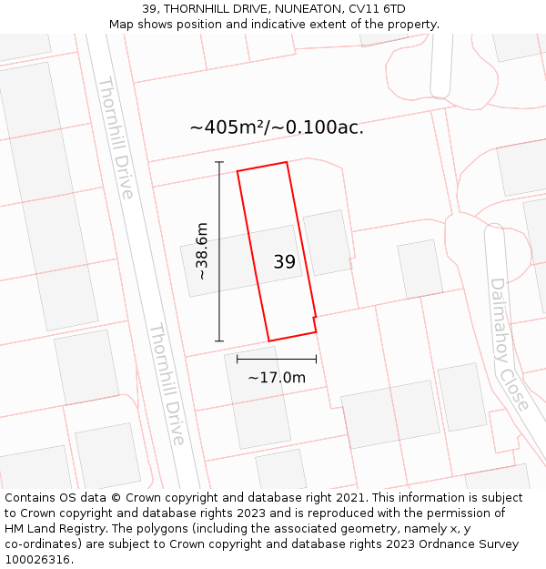 39, THORNHILL DRIVE, NUNEATON, CV11 6TD: Plot and title map