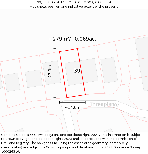 39, THREAPLANDS, CLEATOR MOOR, CA25 5HA: Plot and title map