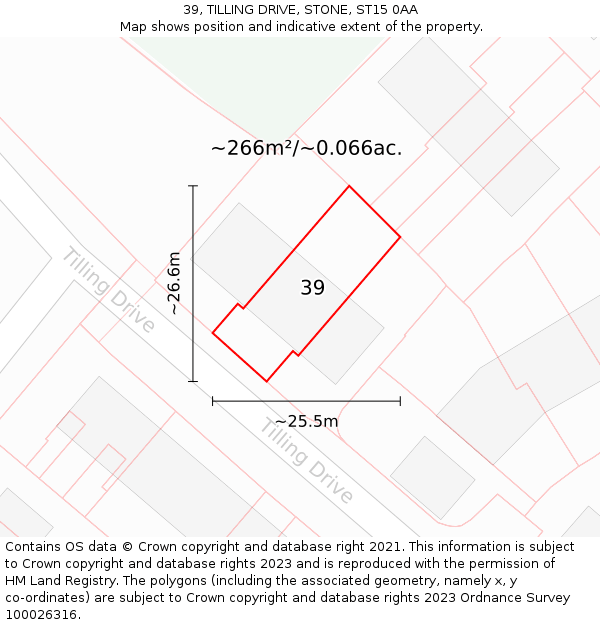 39, TILLING DRIVE, STONE, ST15 0AA: Plot and title map