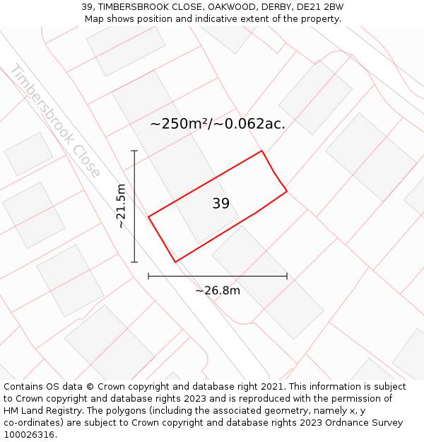 39, TIMBERSBROOK CLOSE, OAKWOOD, DERBY, DE21 2BW: Plot and title map