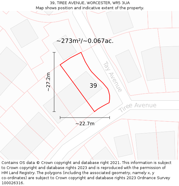 39, TIREE AVENUE, WORCESTER, WR5 3UA: Plot and title map