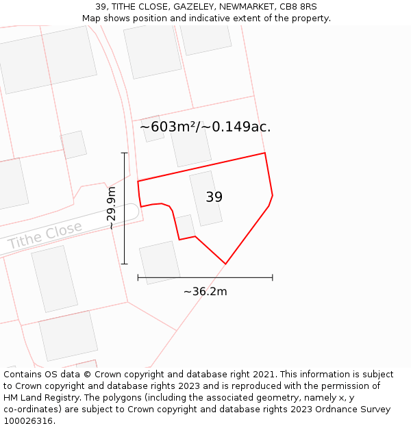 39, TITHE CLOSE, GAZELEY, NEWMARKET, CB8 8RS: Plot and title map