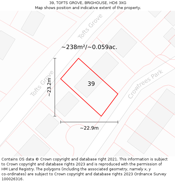 39, TOFTS GROVE, BRIGHOUSE, HD6 3XG: Plot and title map