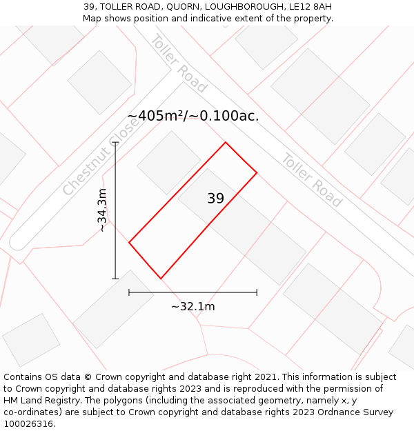 39, TOLLER ROAD, QUORN, LOUGHBOROUGH, LE12 8AH: Plot and title map