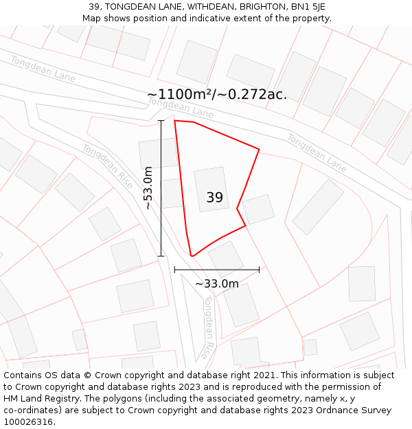 39, TONGDEAN LANE, WITHDEAN, BRIGHTON, BN1 5JE: Plot and title map