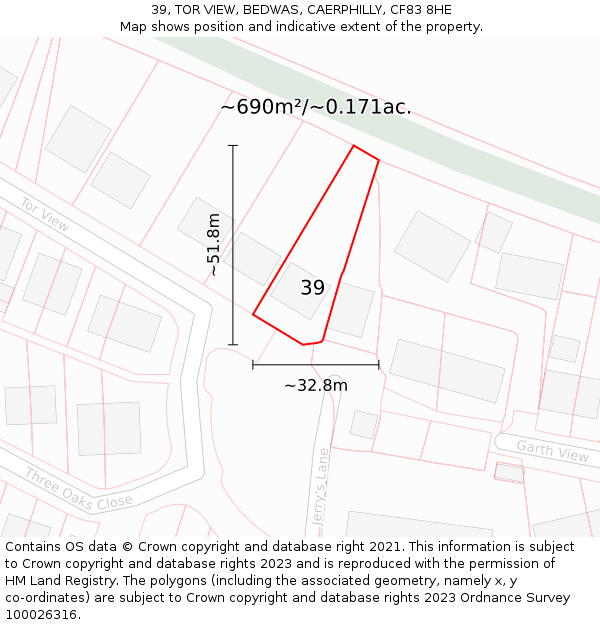 39, TOR VIEW, BEDWAS, CAERPHILLY, CF83 8HE: Plot and title map