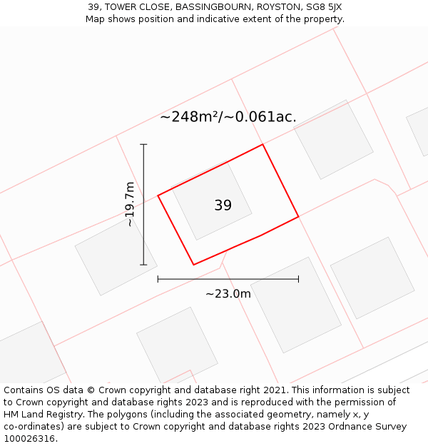 39, TOWER CLOSE, BASSINGBOURN, ROYSTON, SG8 5JX: Plot and title map