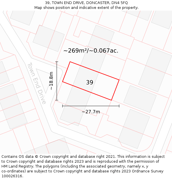 39, TOWN END DRIVE, DONCASTER, DN4 5FQ: Plot and title map