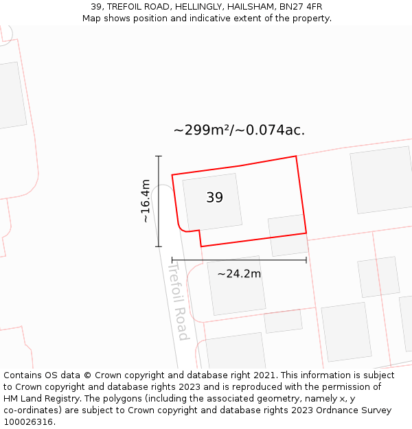 39, TREFOIL ROAD, HELLINGLY, HAILSHAM, BN27 4FR: Plot and title map