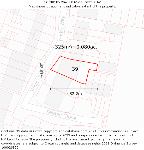 39, TRINITY WAY, HEANOR, DE75 7UW: Plot and title map