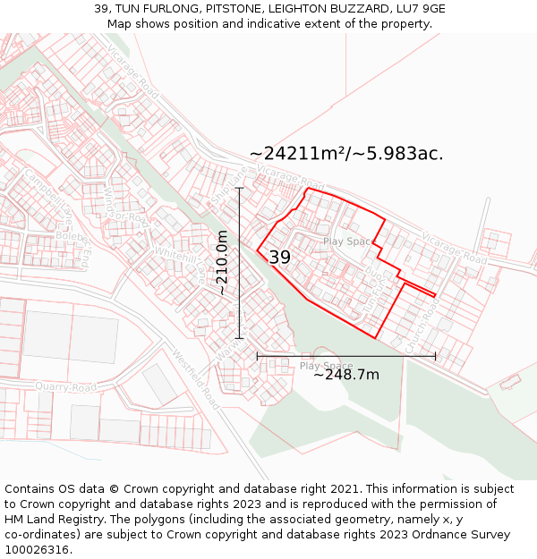 39, TUN FURLONG, PITSTONE, LEIGHTON BUZZARD, LU7 9GE: Plot and title map