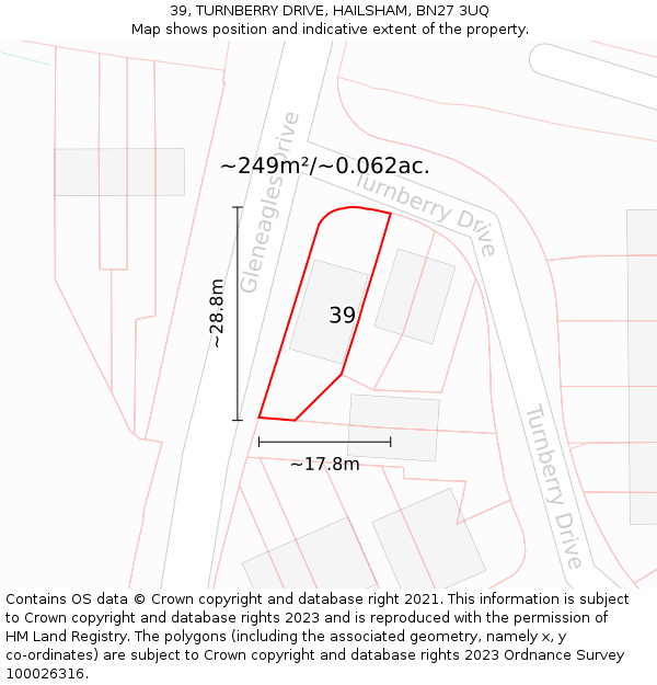 39, TURNBERRY DRIVE, HAILSHAM, BN27 3UQ: Plot and title map