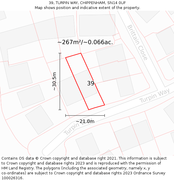 39, TURPIN WAY, CHIPPENHAM, SN14 0UF: Plot and title map