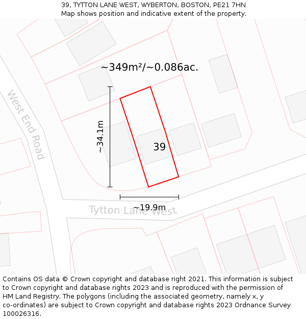 39, TYTTON LANE WEST, WYBERTON, BOSTON, PE21 7HN: Plot and title map