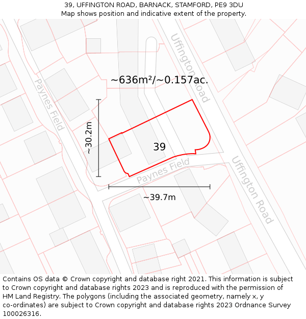39, UFFINGTON ROAD, BARNACK, STAMFORD, PE9 3DU: Plot and title map