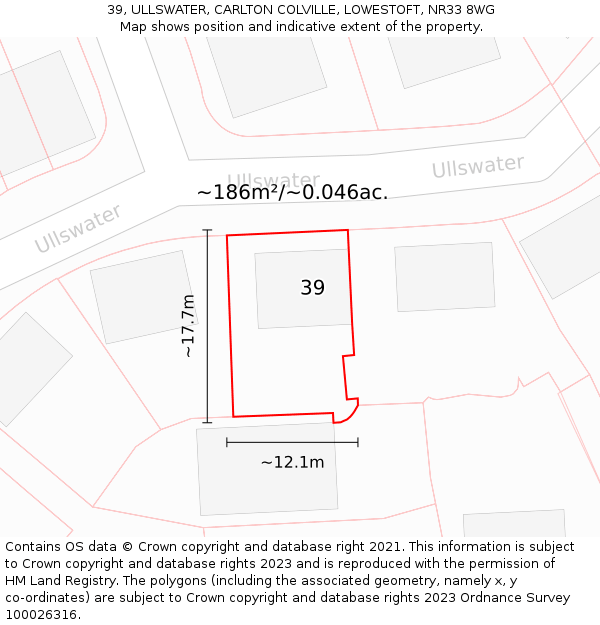 39, ULLSWATER, CARLTON COLVILLE, LOWESTOFT, NR33 8WG: Plot and title map