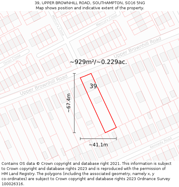 39, UPPER BROWNHILL ROAD, SOUTHAMPTON, SO16 5NG: Plot and title map